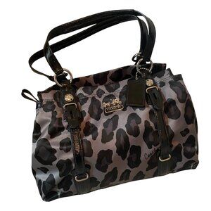 Coach Leopard Print Satchel Tote with Patent Leather Trim